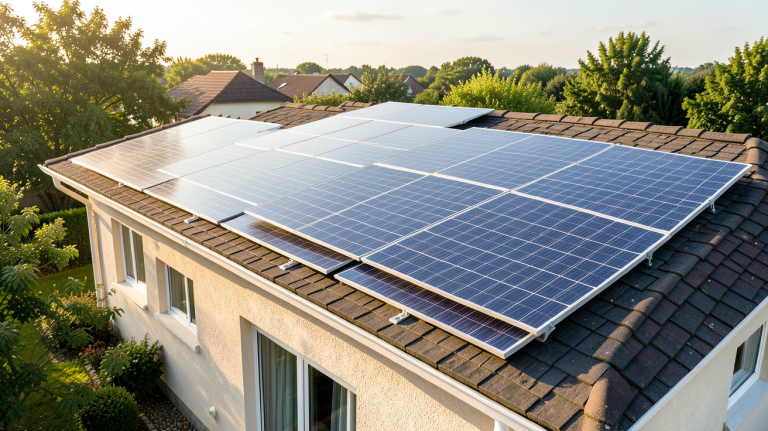énergie solaire prix : panneaux solaires installés sur le toit d'une maison moderne