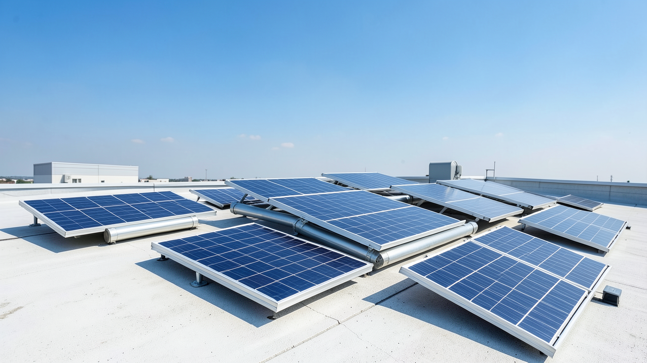 énergie solaire thermique : différents types de capteurs solaires thermiques exposés sur un toit