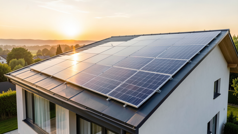 énergies solaire panneaux photovoltaïques installés sur le toit d'une maison moderne