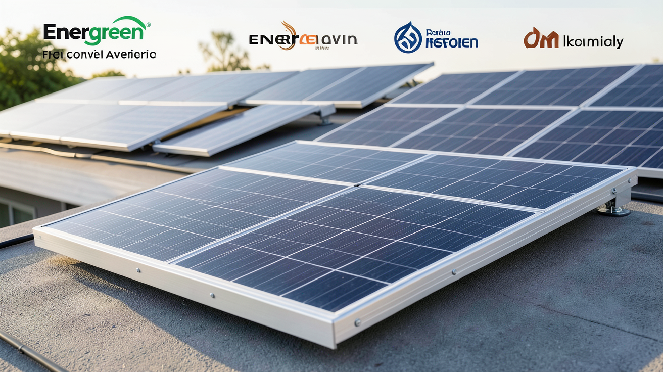 energreen panneau solaire installé sur un toit avec des panneaux concurrents en arrière-plan pour un comparatif