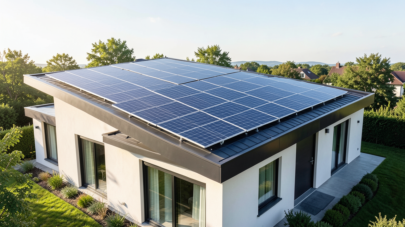 energreen panneau solaire intégré à la toiture d'une maison contemporaine