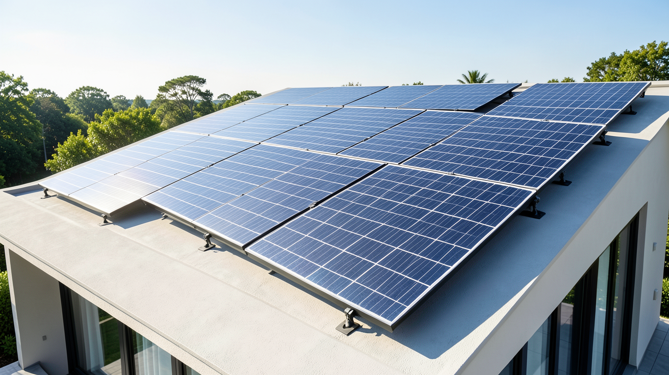 engie installation panneau photovoltaique sur une toiture résidentielle moderne sous un ciel clair