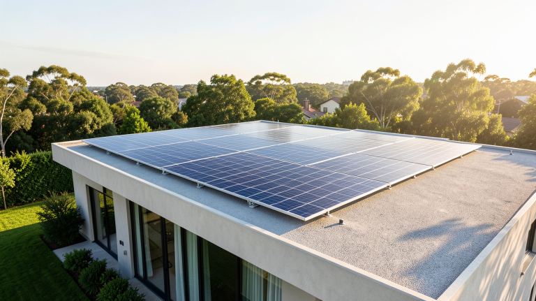 engie panneau solaire installé sur le toit d'une maison moderne avec une lumière naturelle du matin