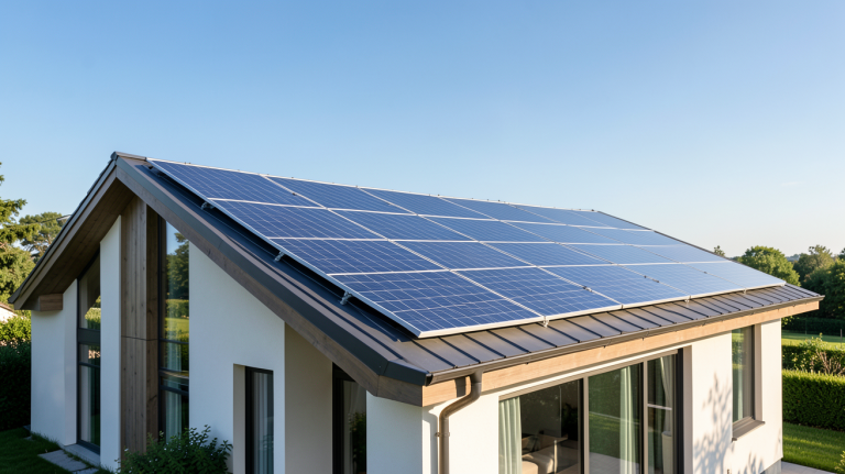 engie photovoltaïque panneaux solaires installés sur le toit d'une maison contemporaine