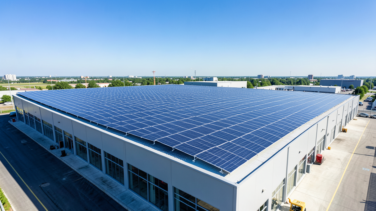 engie photovoltaïque professionnel installation de panneaux solaires sur un toit industriel