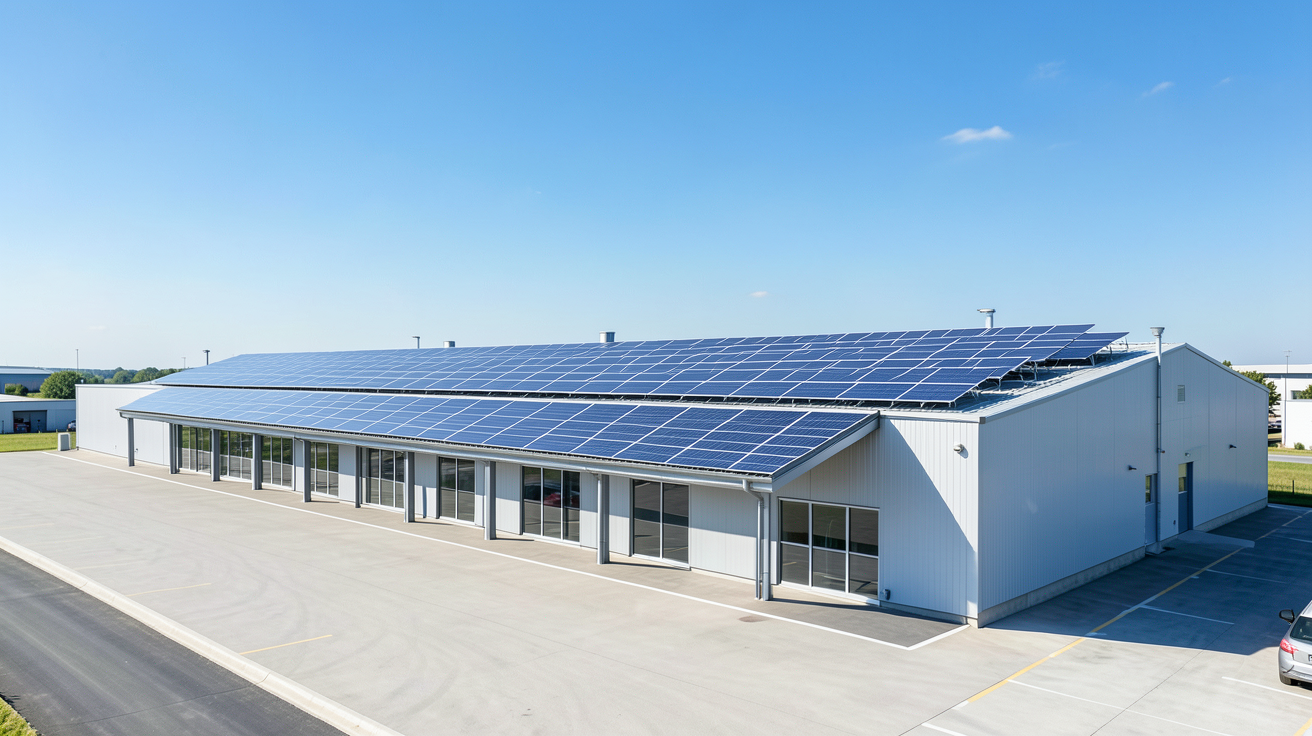 engie photovoltaïque professionnel : installation de panneaux solaires sur la toiture d'un bâtiment d'entreprise moderne.