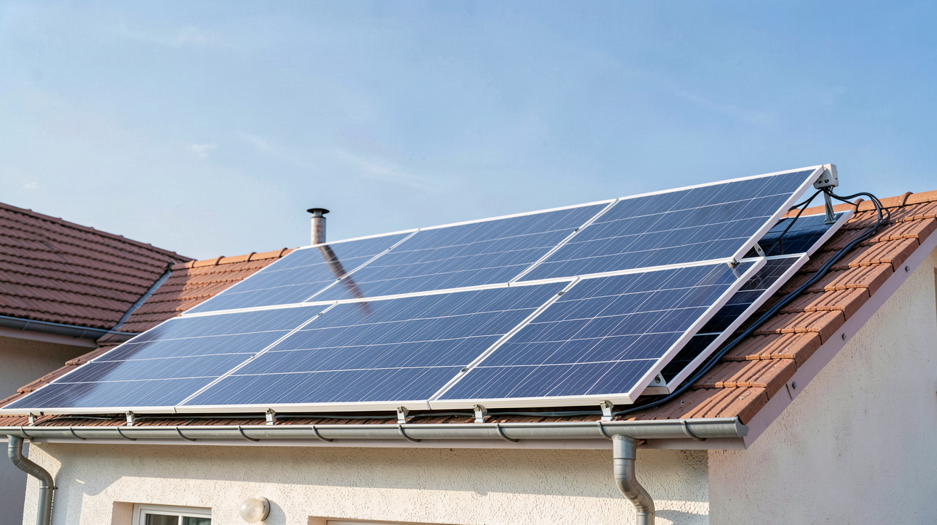 engie solaire panneau photovoltaïque installé sur toit de maison avec ciel bleu