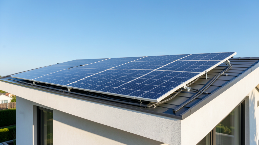 enphase panneau solaire installé sur le toit d'une maison moderne avec micro-onduleurs visibles