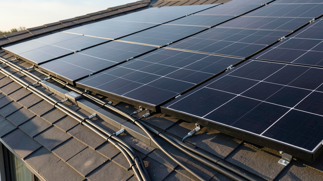 enphase photovoltaïque : micro-onduleurs Enphase installés sur un toit de maison contemporaine