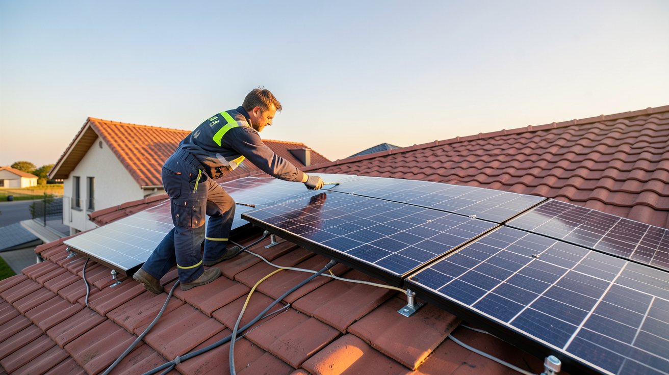 entreprise d'installation de panneaux photovoltaïque comparant les meilleurs installateurs en 2026 sur un toit de maison moderne