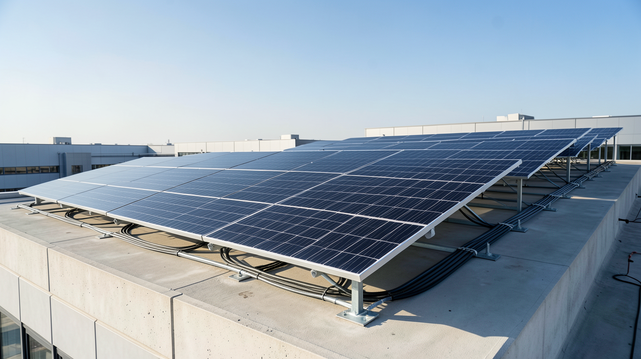 entreprise installation photovoltaïque sur le toit d'un bâtiment industriel moderne