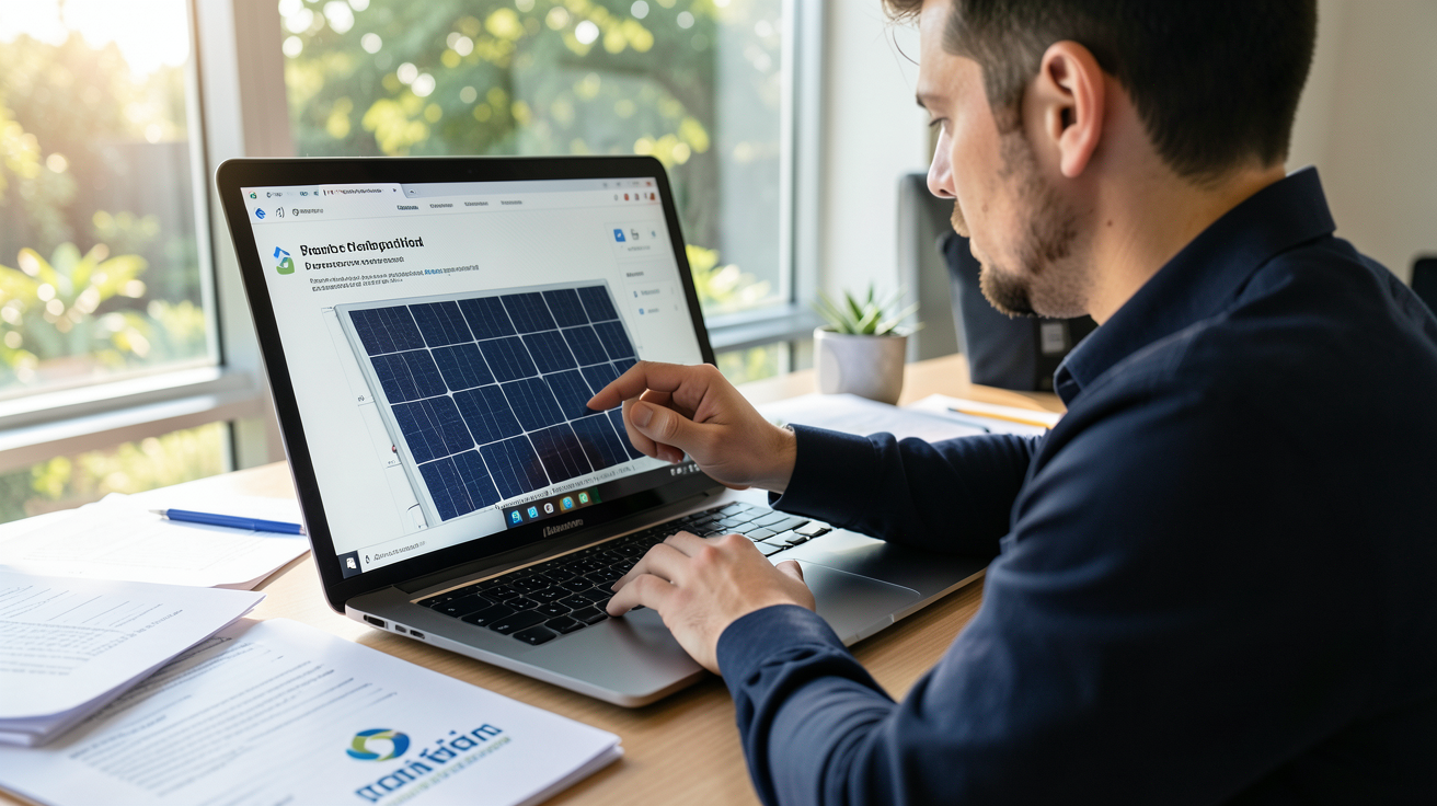 entreprise panneaux photovoltaïque vérification réputation et références sur écran d'ordinateur portable