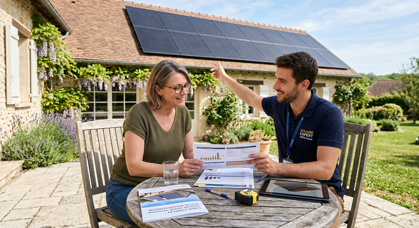 entreprise panneaux photovoltaïques photographié en situation réelle, illustration de l'article