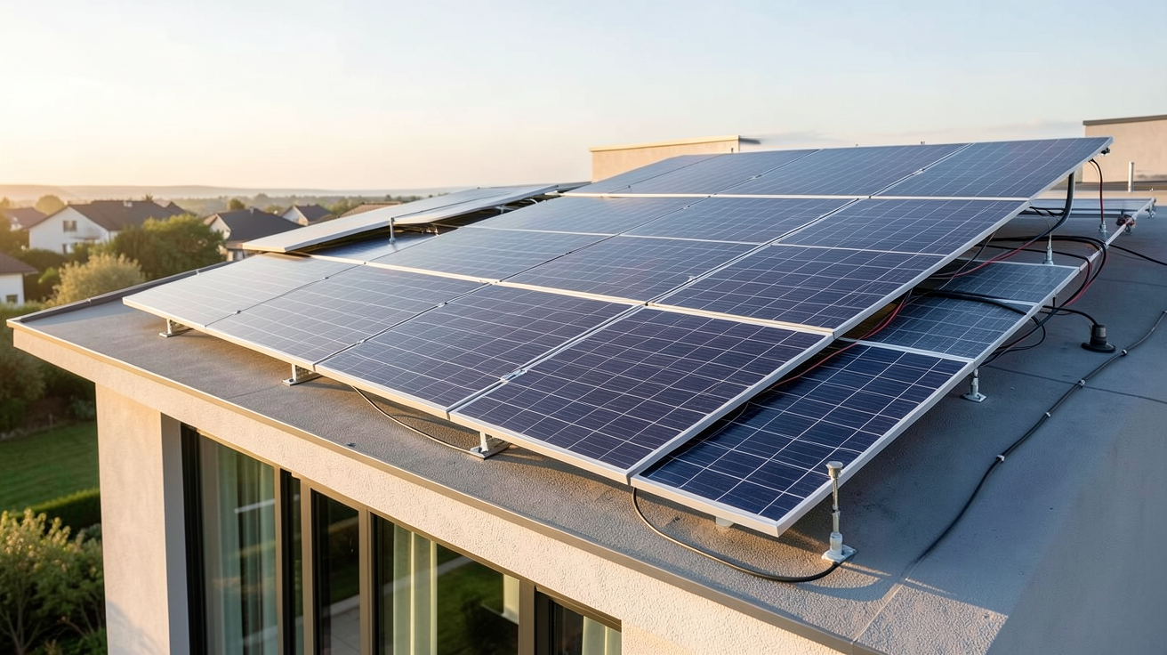 équipement solaire hybride installé sur le toit d'une maison contemporaine