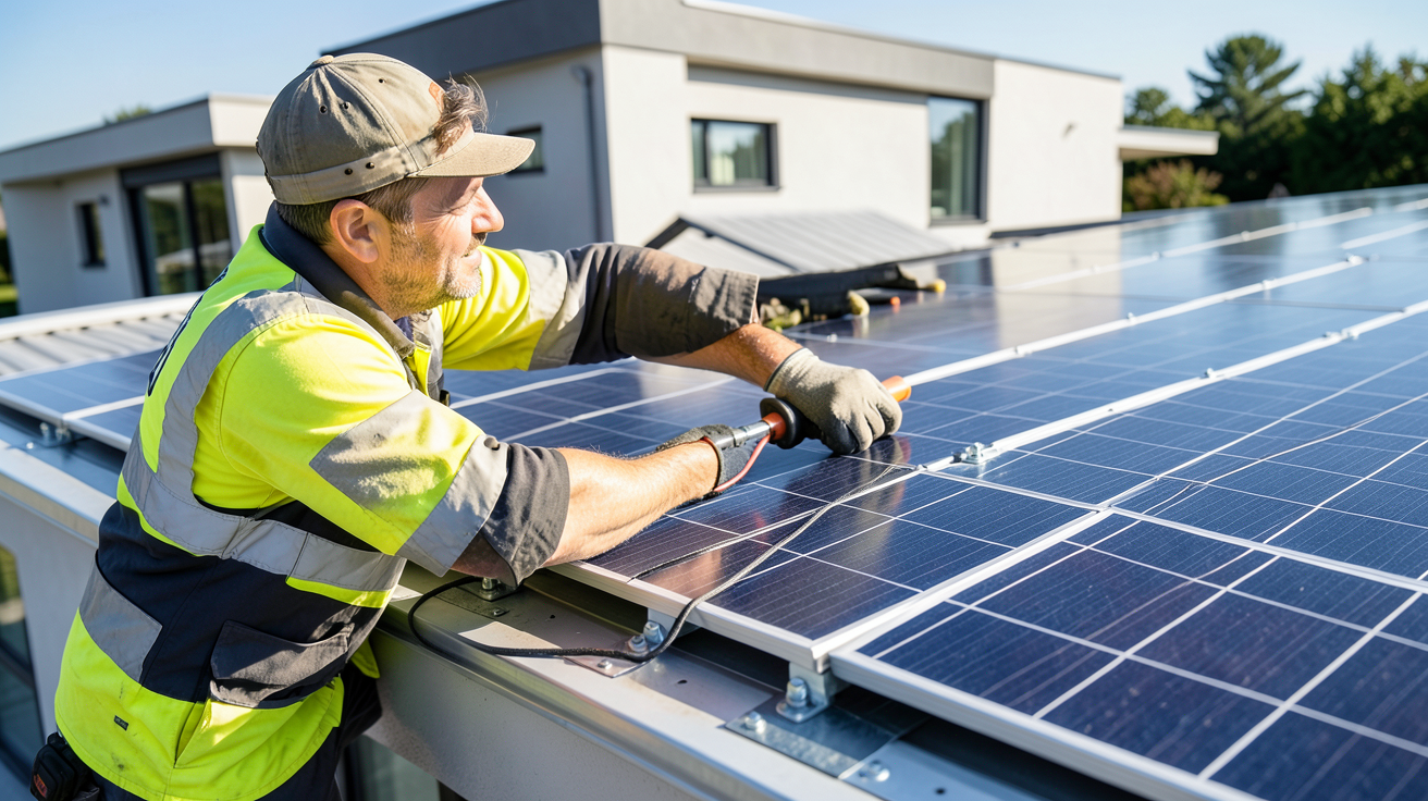 équipement solaire maison installé par un professionnel sur une toiture moderne