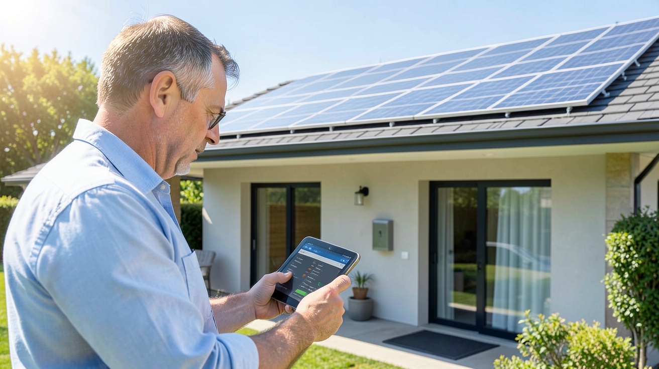 équipement solaire maison et planification technique de l'installation sur une tablette