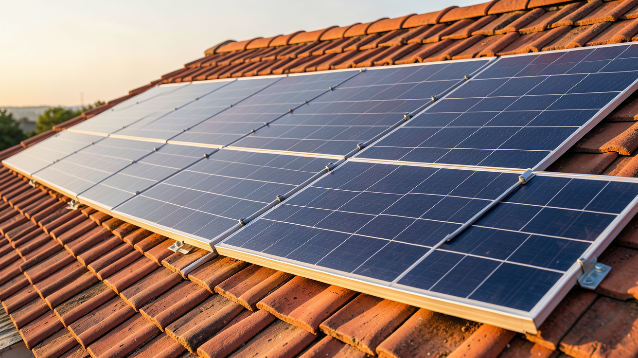 esdec photovoltaique système ClickFit EVO installé sur un toit incliné en tuiles rouges