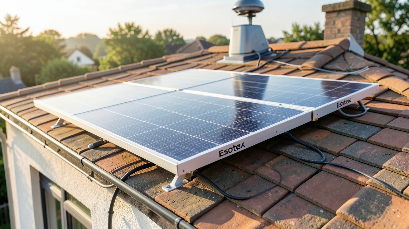 esotec pompe solaire installée sur un toit de maison individuelle pour des économies d'énergie