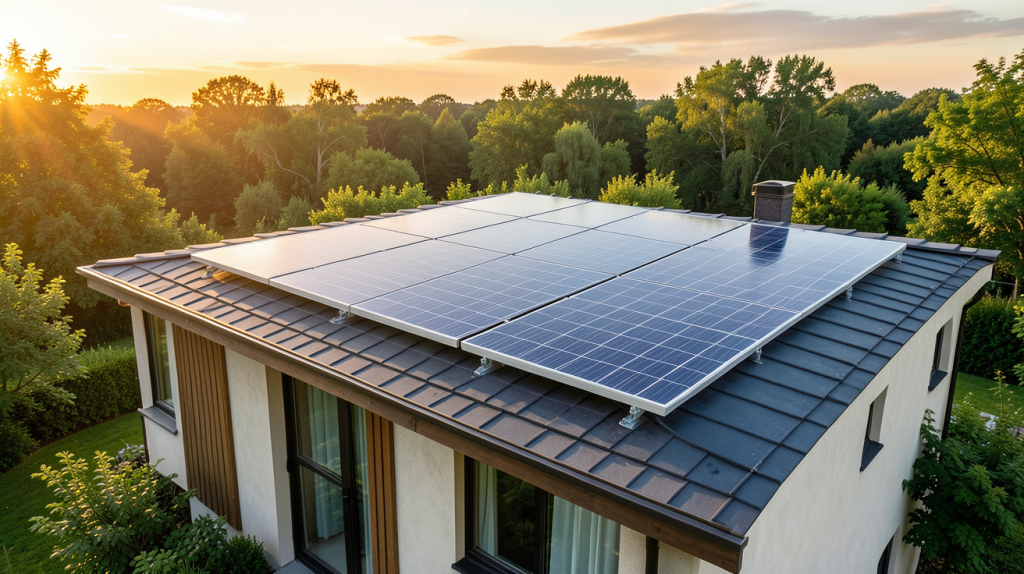 eurener panneau solaire installé sur le toit d'une maison écologique