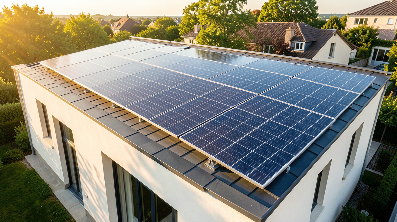 fabricant francais panneau solaire installé sur une habitation moderne pour bénéficier des aides de 2024