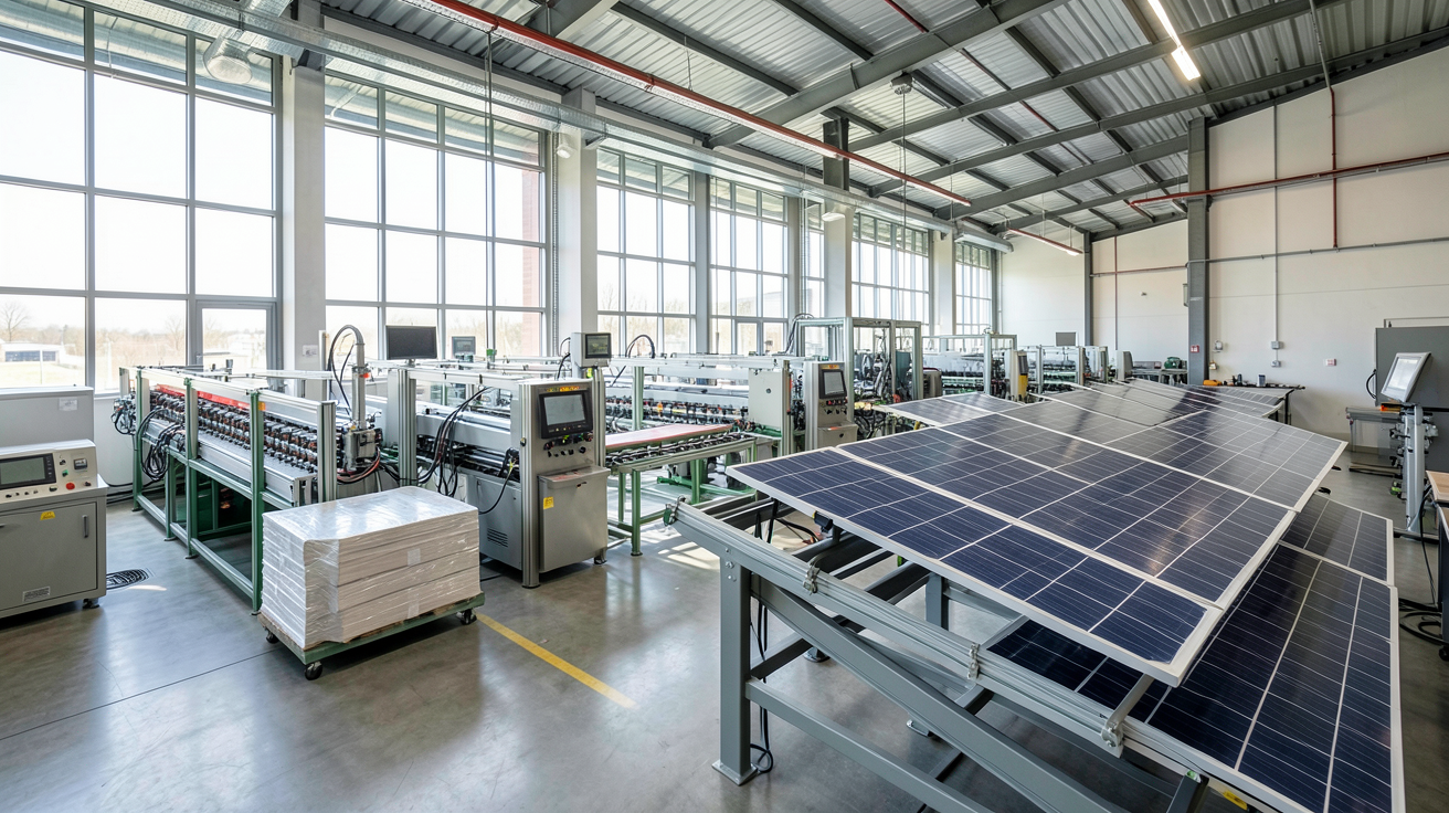 fabricant français de panneaux photovoltaïques : usine moderne de Voltec Solar avec lignes de production automatisées