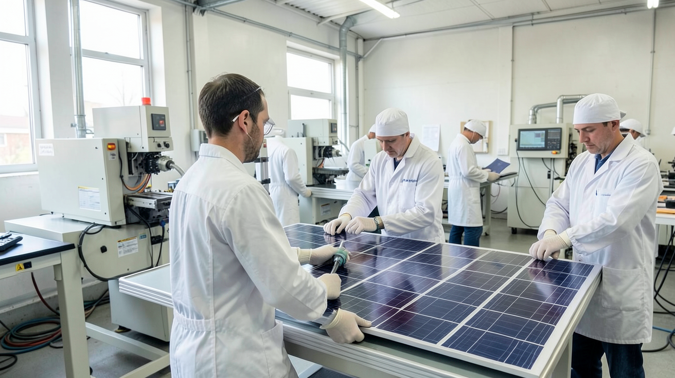 fabricant panneau photovoltaïque français dans un atelier de production moderne en France