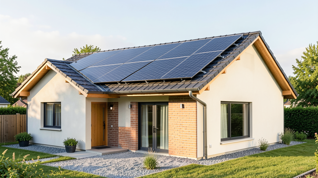 fabricant panneau photovoltaique : rénovation d'une maison individuelle avec installation de panneaux Voltec Solar sur le toit