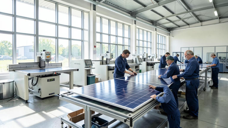 fabricant panneau photovoltaique dans une usine moderne de production de panneaux solaires