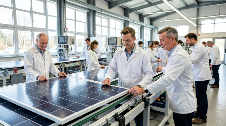 fabricant panneau solaire allemand dans une usine moderne de production