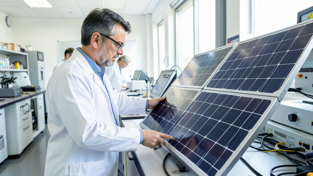 fabricant photovoltaïque présentant des innovations technologiques dans un laboratoire moderne