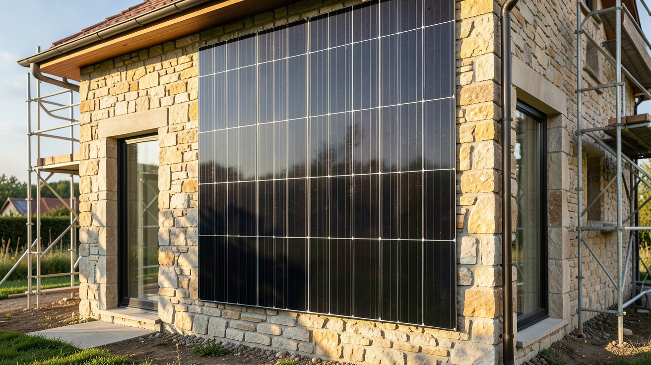 façade photovoltaïque intégrée sur une maison individuelle en cours de rénovation