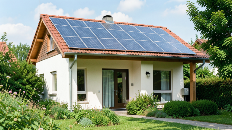 facade photovoltaique avec des panneaux solaires intégrés