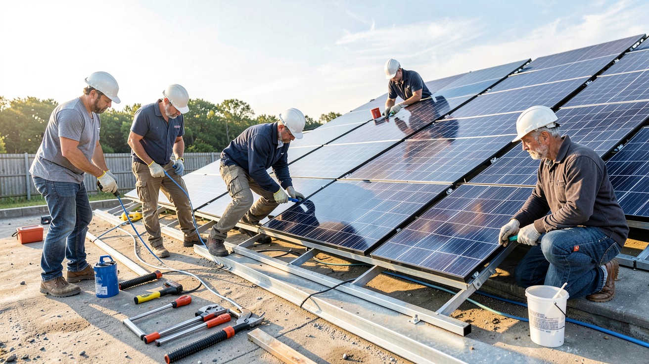 faire une installation solaire photovoltaïque : préparation du site et installation des supports sur un toit