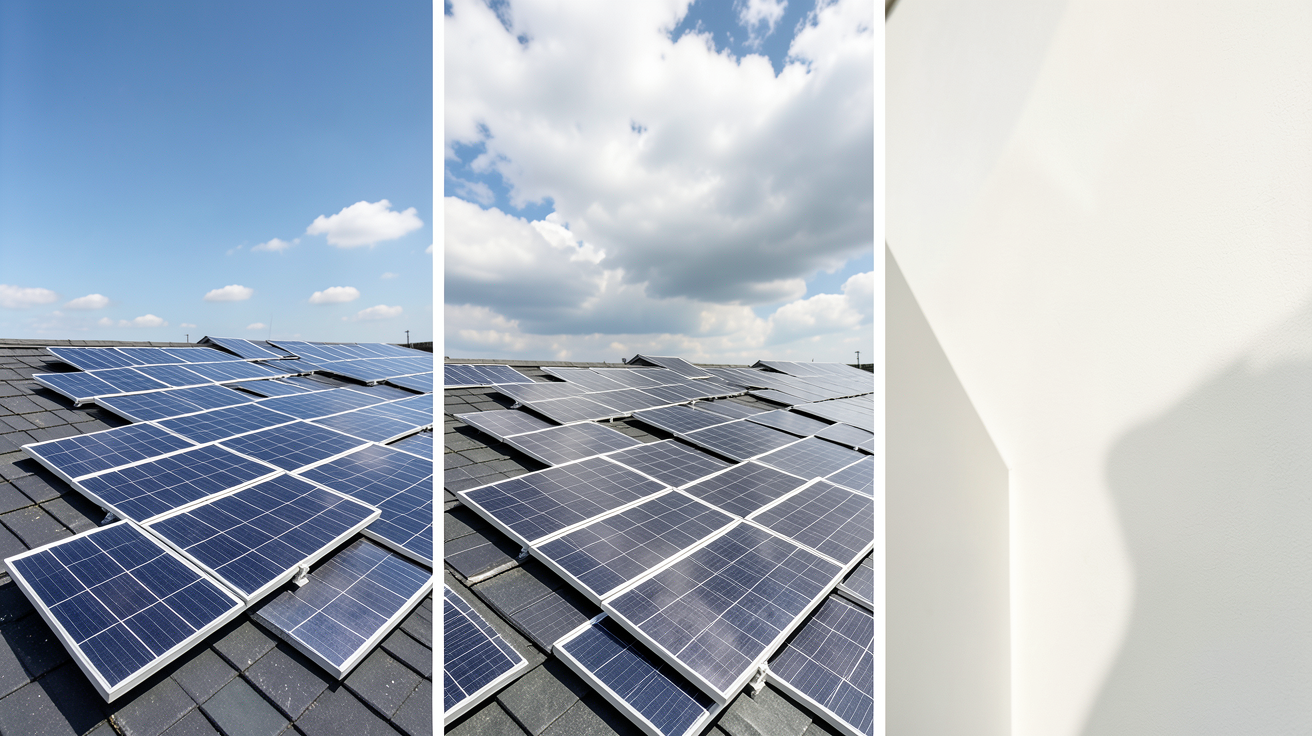 faut-il du soleil pour les panneaux photovoltaïques : illustration des différents types d'ensoleillement direct, diffus et réfléchi sur des panneaux solaires
