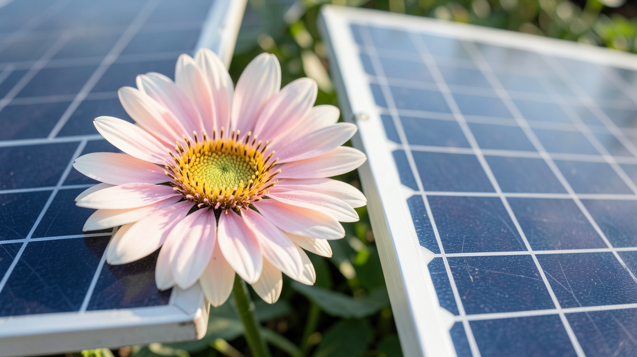 fleur panneau solaire montrant une comparaison avec des panneaux photovoltaïques classiques