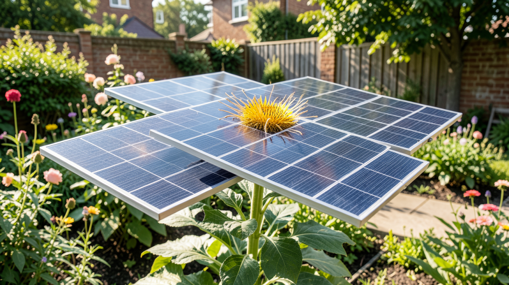 fleur panneau solaire dans un jardin urbain ensoleillé