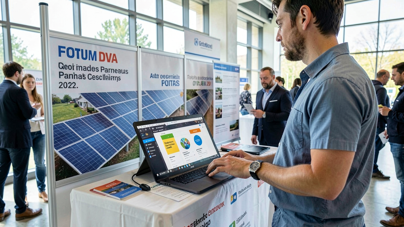 forum panneau photovoltaïque 2022 participant examinant une offre sérieuse sur ordinateur portable
