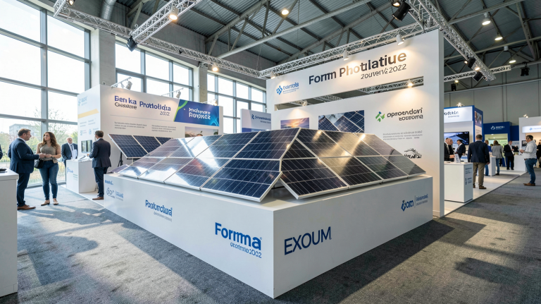 forum panneau photovoltaïque 2022 stand d'exposition présentant des panneaux solaires modernes sous lumière naturelle