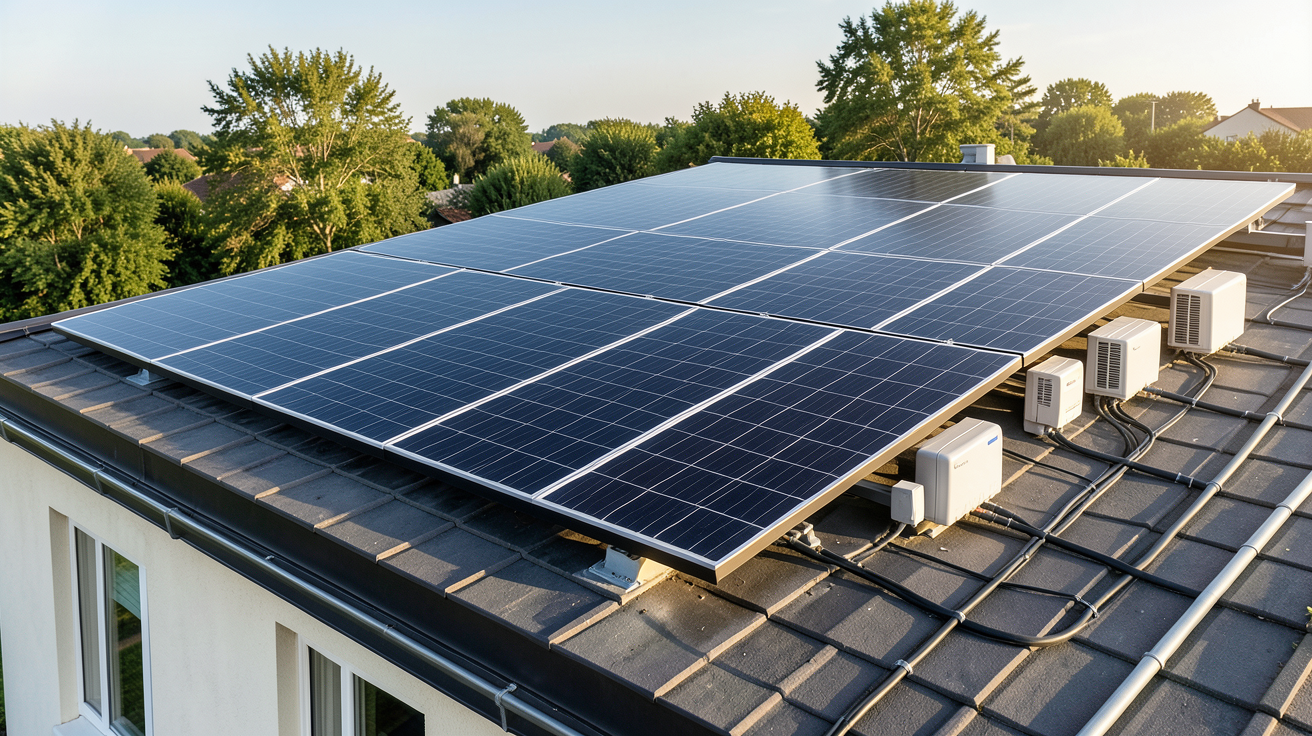 forum photovoltaïque autoconsommation : installation photovoltaïque en autoconsommation sur toit de maison avec panneaux solaires et onduleur