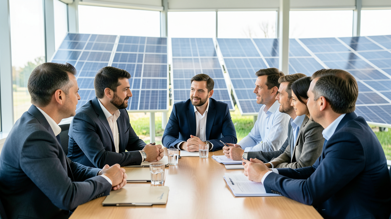 forum photovoltaïque montrant des participants partageant des bonnes pratiques autour d'une table