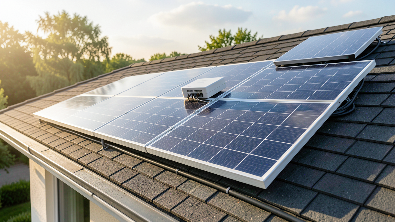 forum solaire autoconsommation : panneau solaire photovoltaïque sur toit de maison avec système de gestion d'autoconsommation