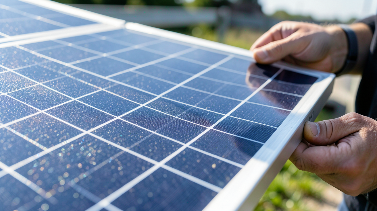 fournisseur panneaux photovoltaique effectuant un contrôle technique rigoureux sur des modules solaires.