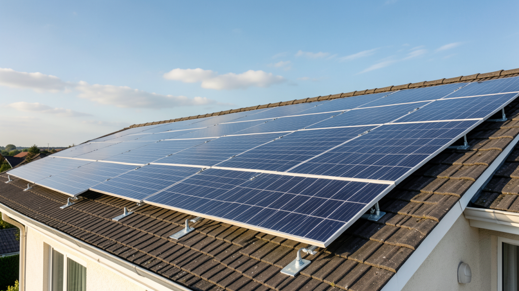 gdf panneaux photovoltaiques installés sur le toit d'une maison individuelle