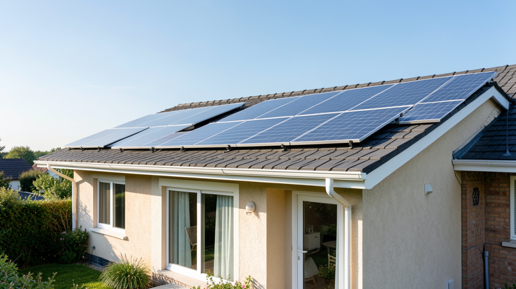 générateur d'électricité solaire composé de panneaux photovoltaïques installés sur le toit d'une maison