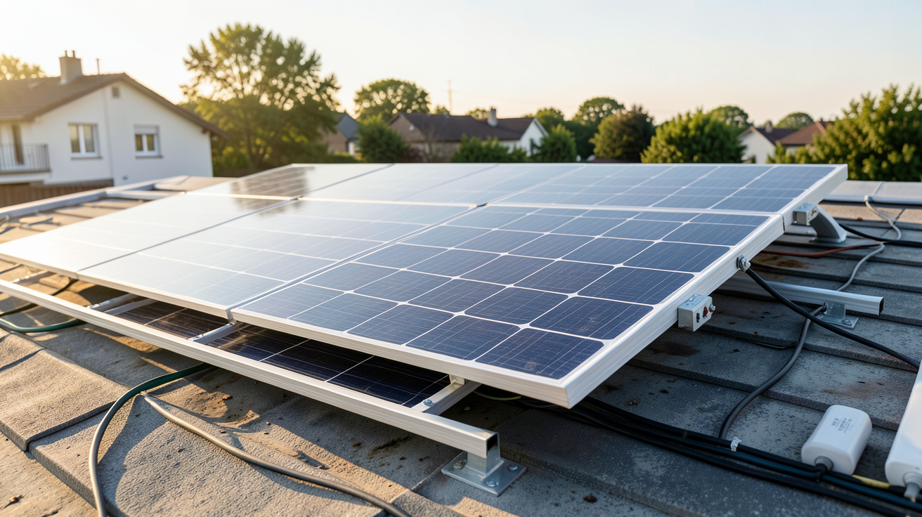 générateur d'électricité solaire en cours d'installation sur un toit résidentiel pour le dimensionnement