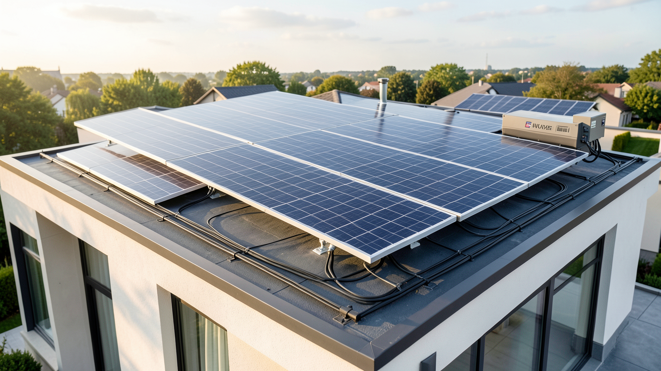 générateur panneau solaire installé sur le toit d'une maison moderne illustrant son fonctionnement