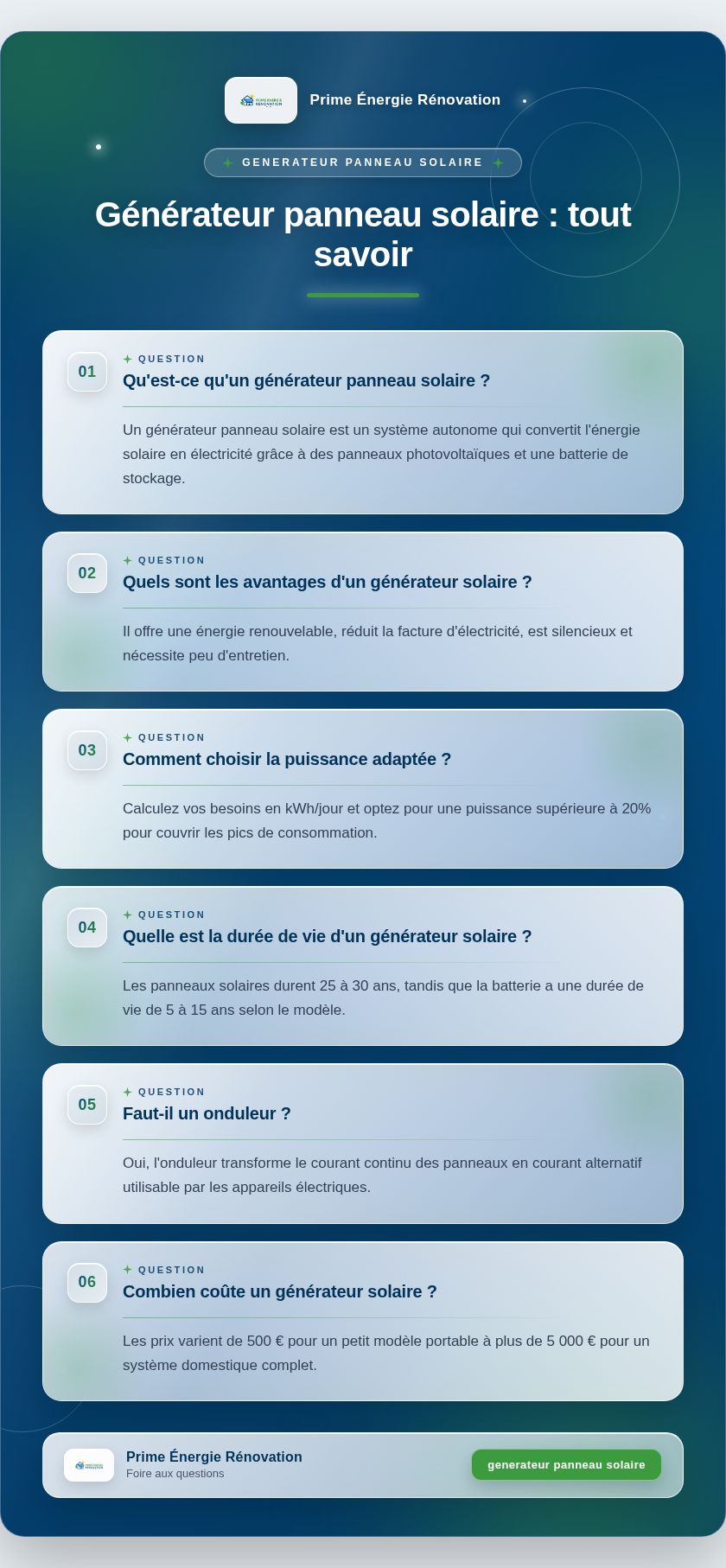 Infographie : Générateur panneau solaire : tout savoir