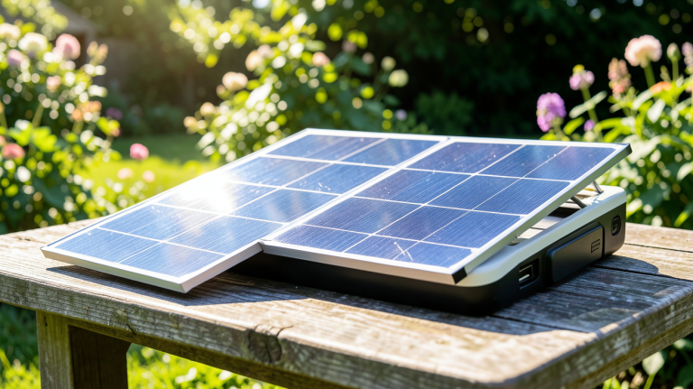 generateur panneau solaire portable utilisé en extérieur sous une lumière naturelle