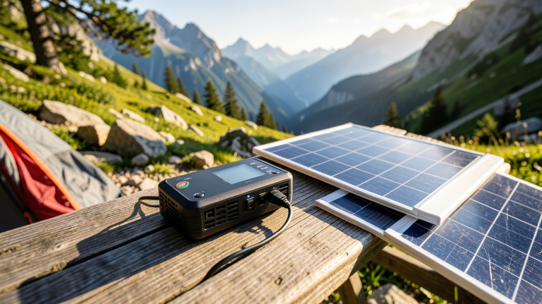 générateur portable solaire utilisé pour recharger des appareils en camping en plein air