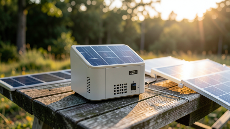 generateur solaire 220v utilisé pour l'autonomie énergétique lors d'une excursion en plein air